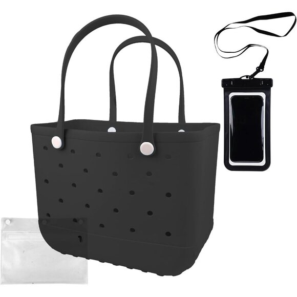 Black Waterproof EVA Beach Tote Bag for Women Large Size Durable & Washable